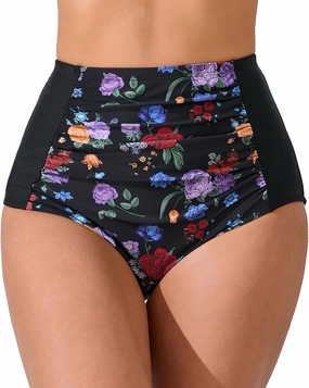 Women's High Waisted Bikini Bottoms Ruched Swim Bottoms Full Coverage Tankini Swimsuits Bottoms