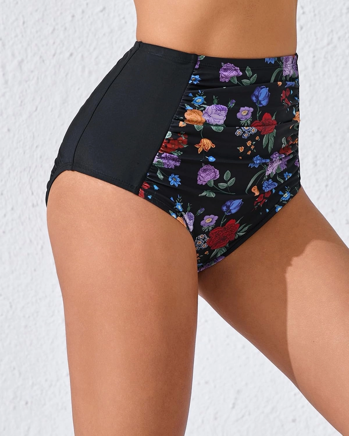 Women's High Waisted Bikini Bottoms Ruched Swim Bottoms Full Coverage Tankini Swimsuits Bottoms