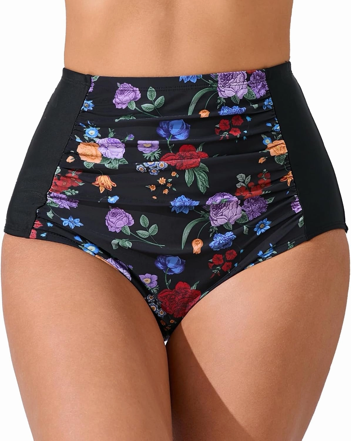 Women's High Waisted Bikini Bottoms Ruched Swim Bottoms Full Coverage Tankini Swimsuits Bottoms