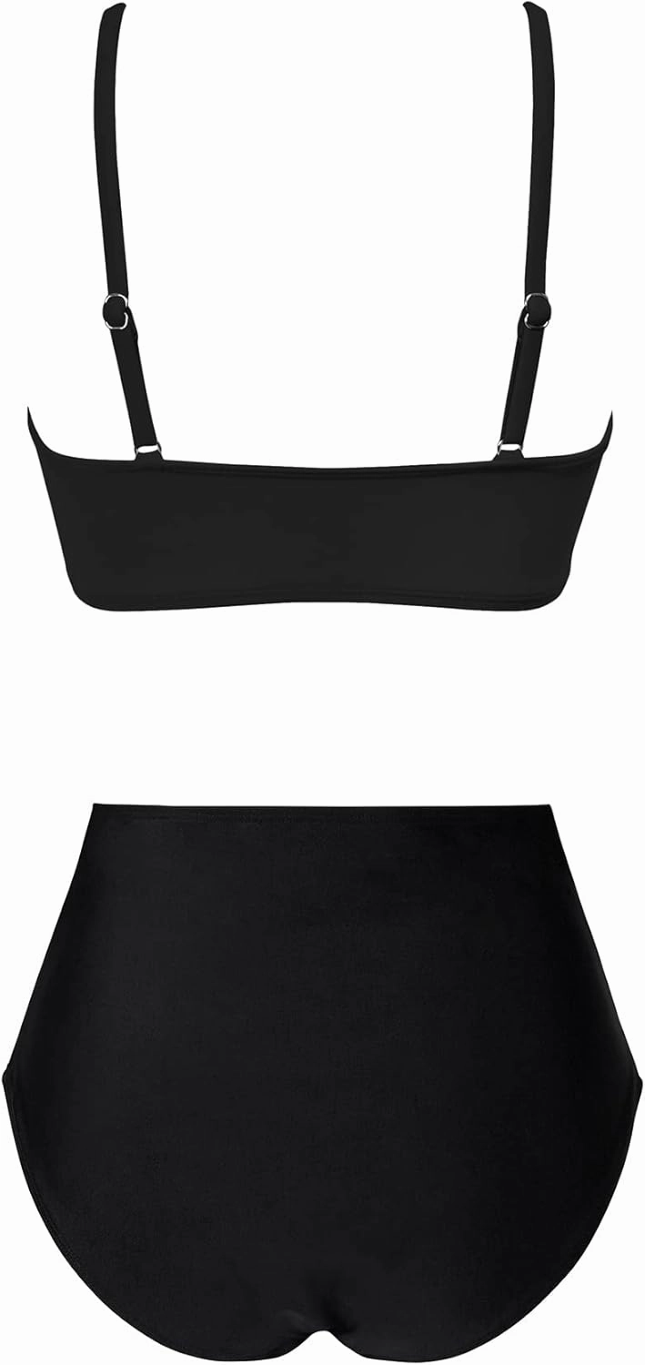 Women's High Waisted Bikini Sets Push Up Twist Front Spaghetti Straps Ruched Two Piece Swimsuit Bathing Suit
