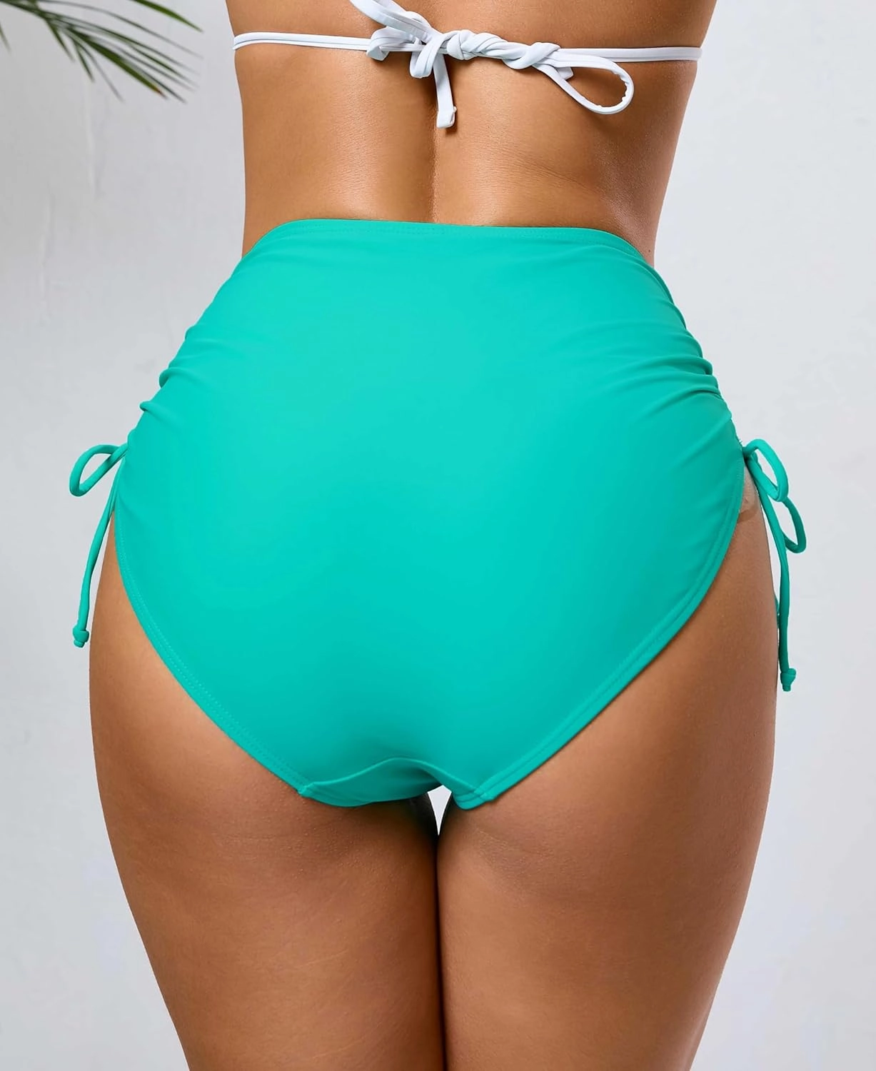 Women's High Waisted Full Coverage Cheeky Bikini Bottoms Tummy Control Adjustable Dtawstring Swim Bottoms
