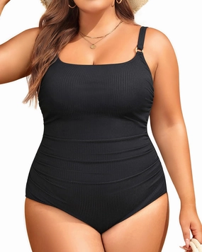 Women's Plus Size One Piece Swimsuit- Tummy Control Bathing Suit Ribbed Square Neck Swimwear 2025