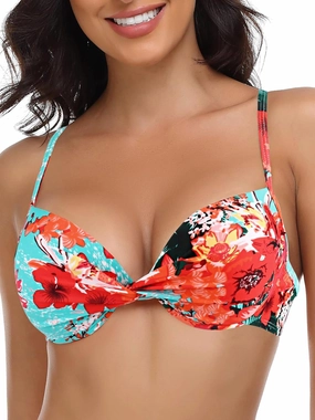 Women's Push Up Bikini Top Twist Front Underwire Molded Soft Pads Vintage Bikini Swimsuits Tops