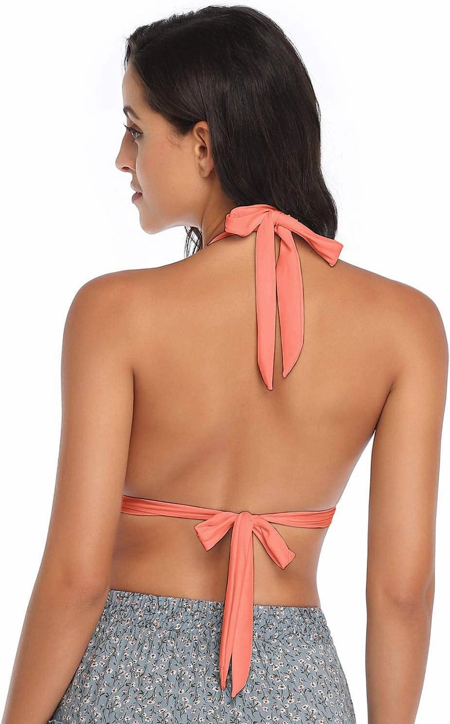 Women's Retro 50s Plaid Pattern Polka Dot Halter Molded Soft Pads Vintage Bikini Swimsuits Tops