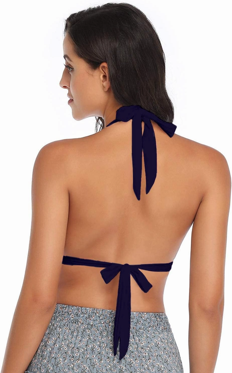 Women's Retro 50s Plaid Pattern Polka Dot Halter Molded Soft Pads Vintage Bikini Swimsuits Tops