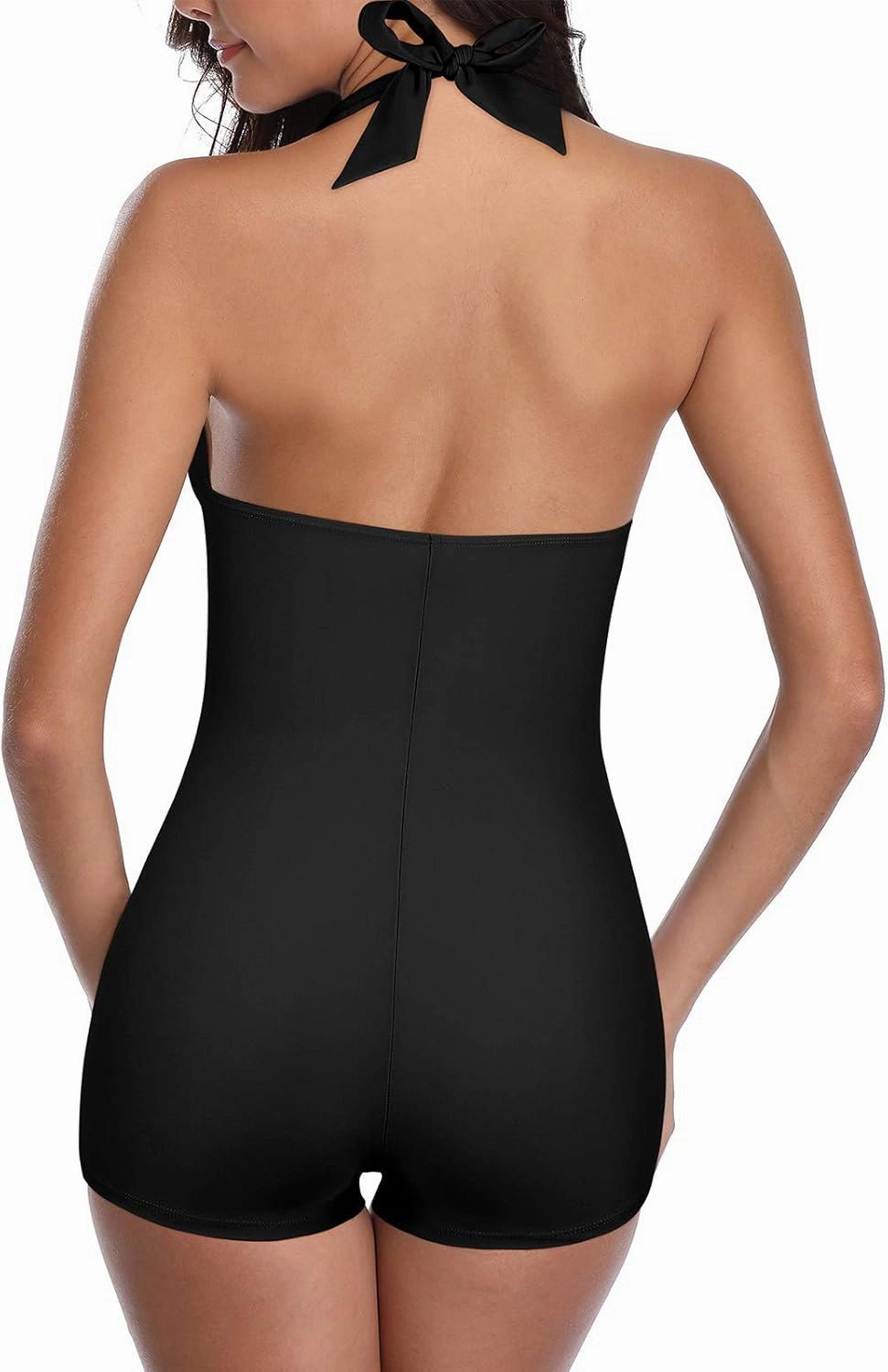 Women's Retro Halter Bathing Suits Vintage One Piece Swimsuit for Women Tummy Control Plus Boy-Leg Ruched Push up Swimsuit