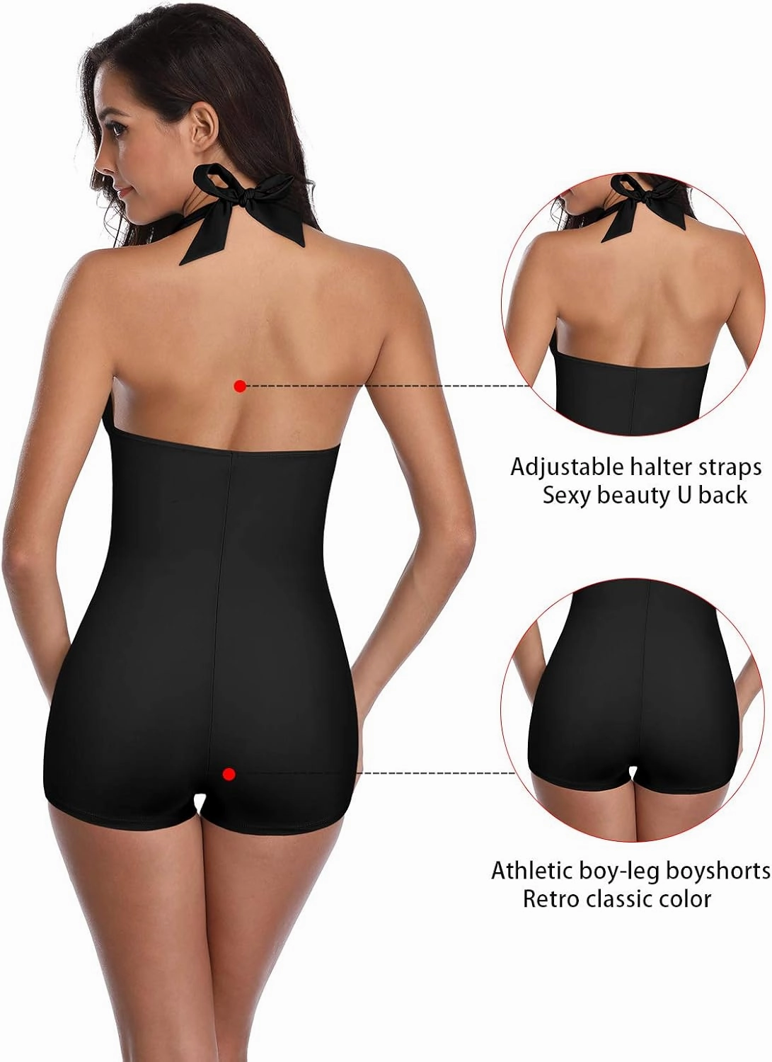 Women's Retro Halter Bathing Suits Vintage One Piece Swimsuit for Women Tummy Control Plus Boy-Leg Ruched Push up Swimsuit