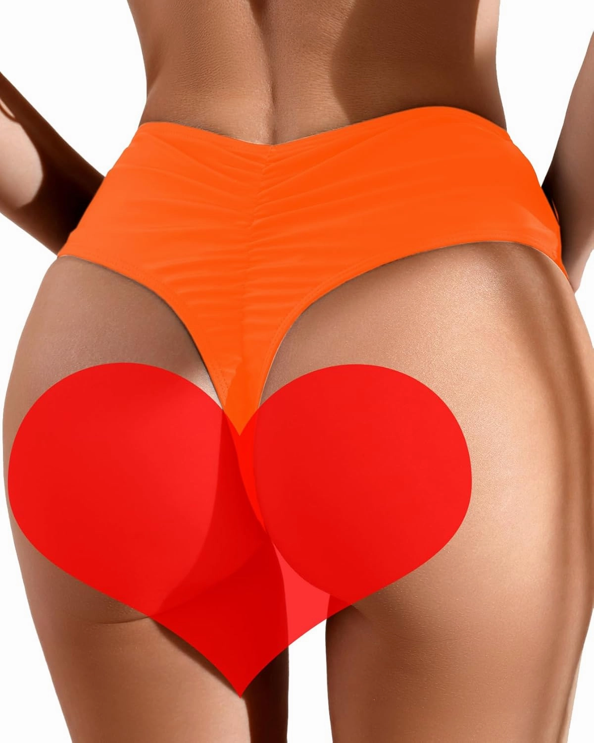 Women's Sexy High Waisted Ruched Back Cheeky Thong Bikini Swimsuit Bathing Suit Bottoms