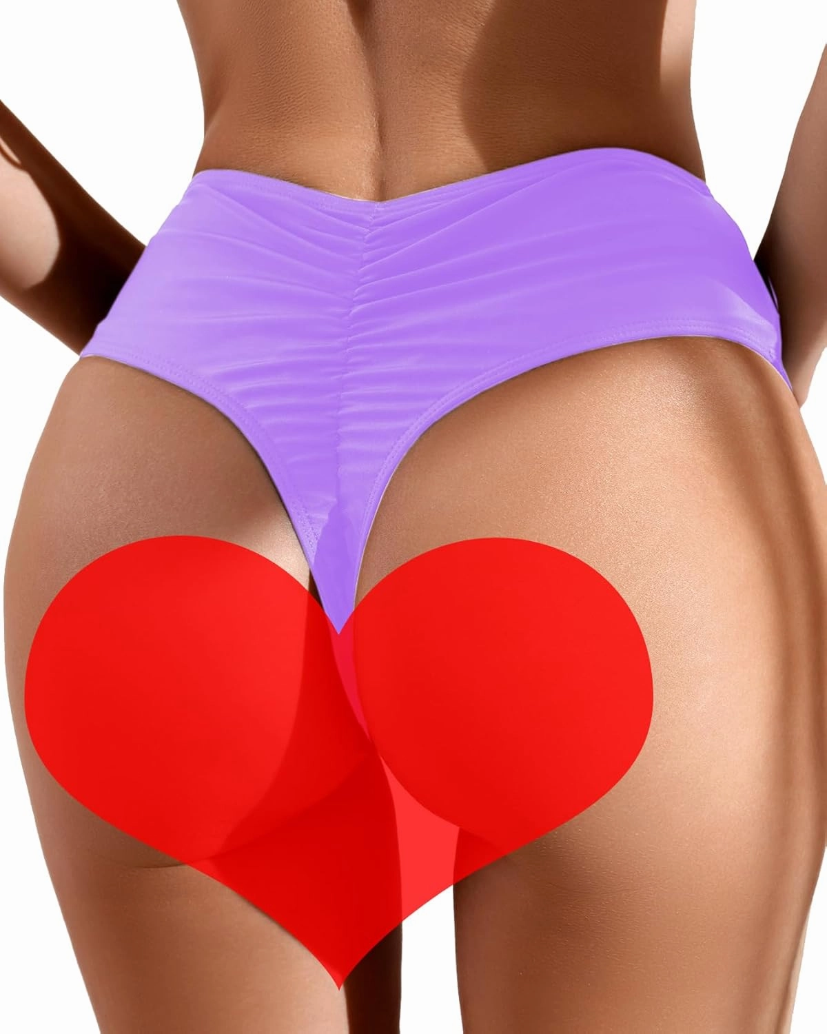 Women's Sexy High Waisted Ruched Back Cheeky Thong Bikini Swimsuit Bathing Suit Bottoms