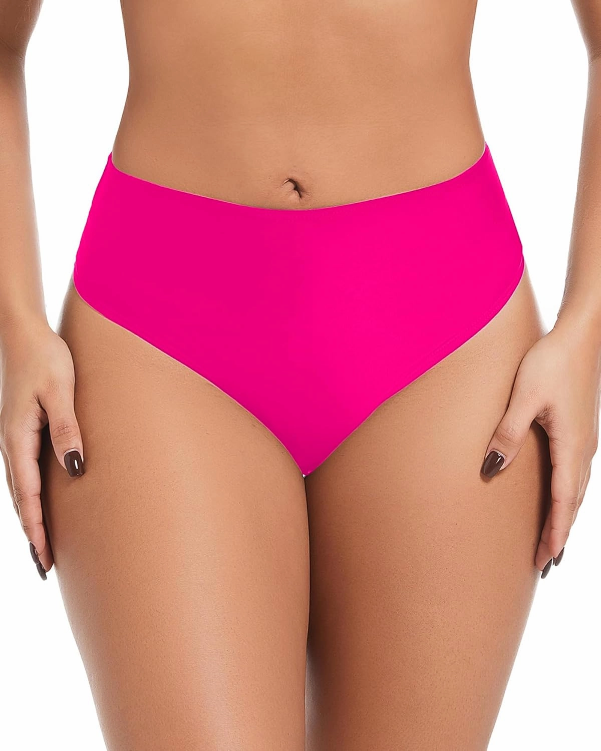 Women's Sexy High Waisted Ruched Back Cheeky Thong Bikini Swimsuit Bathing Suit Bottoms