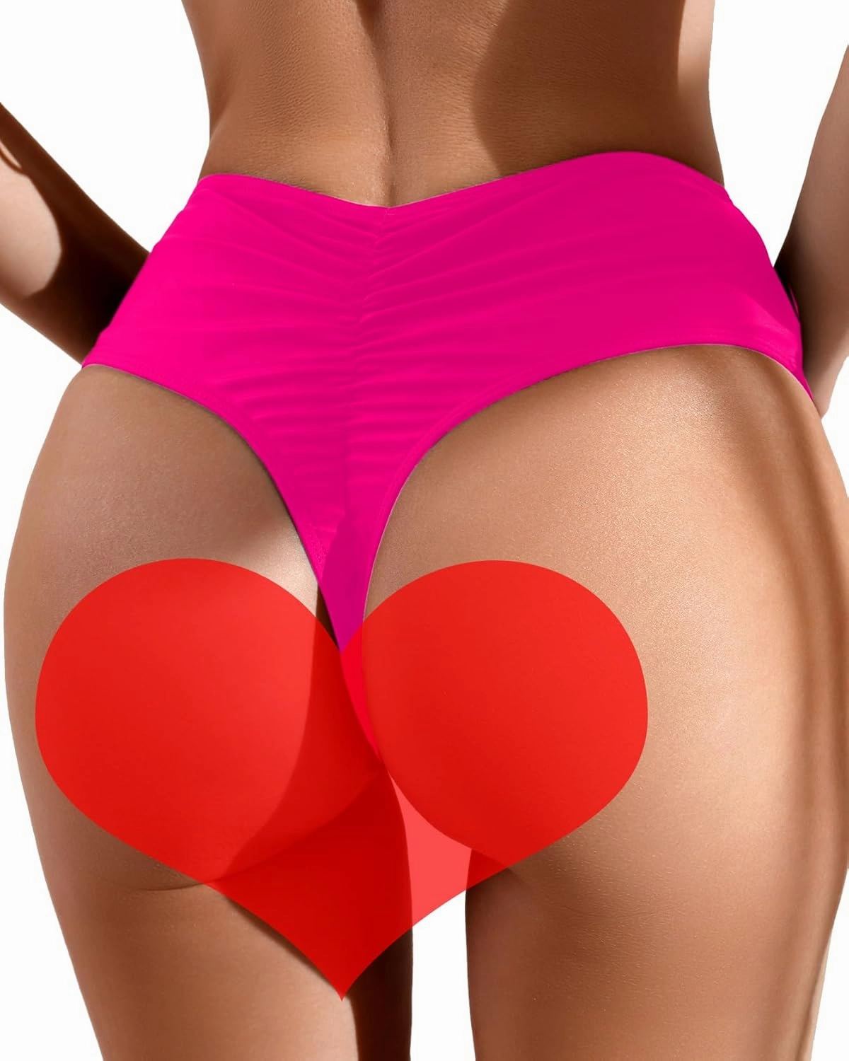 Women's Sexy High Waisted Ruched Back Cheeky Thong Bikini Swimsuit Bathing Suit Bottoms