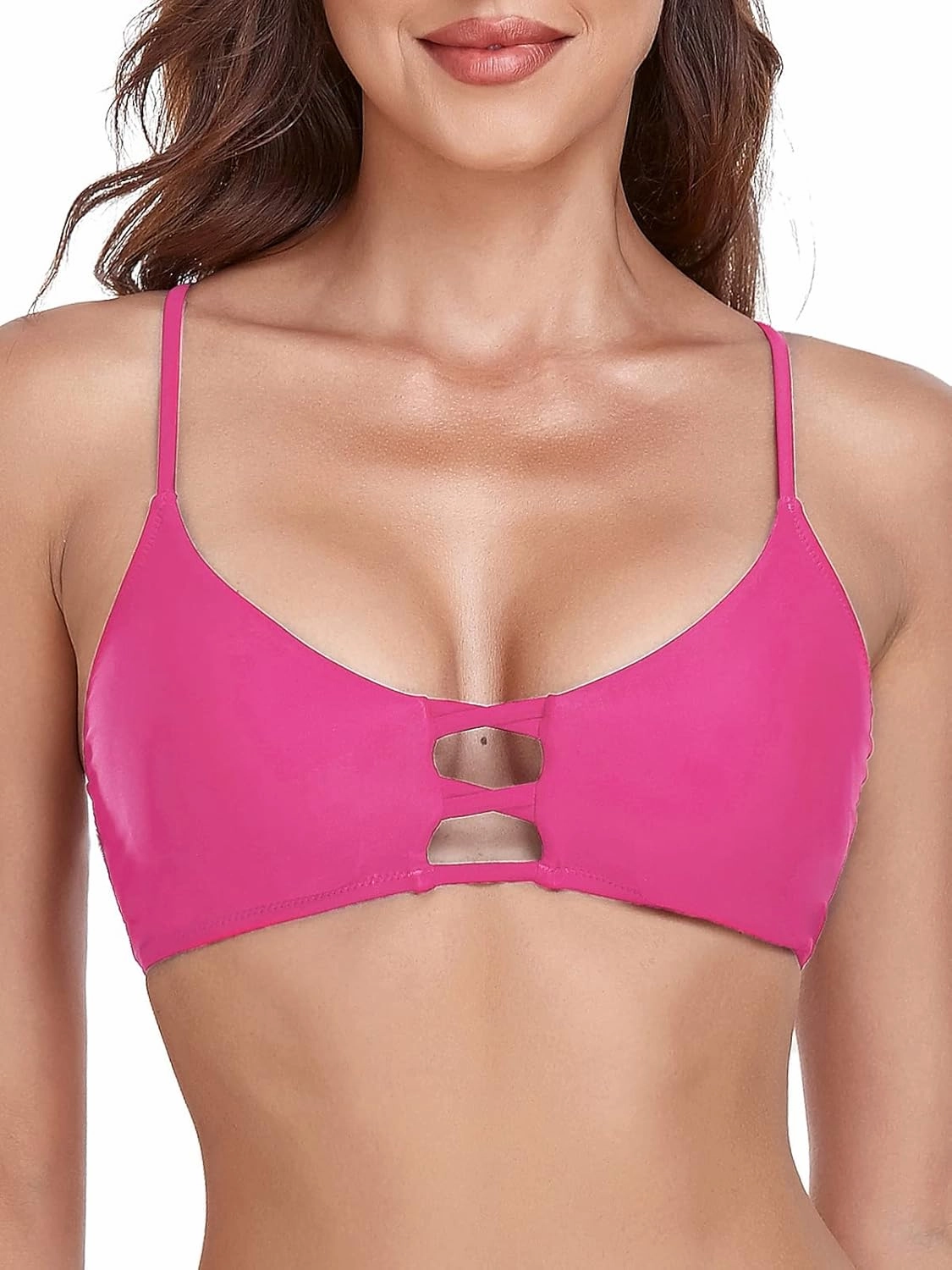 Women's Strappy Bikini Tops Padded Swimsuit Lace Up Adjustable Bathing Suit Top