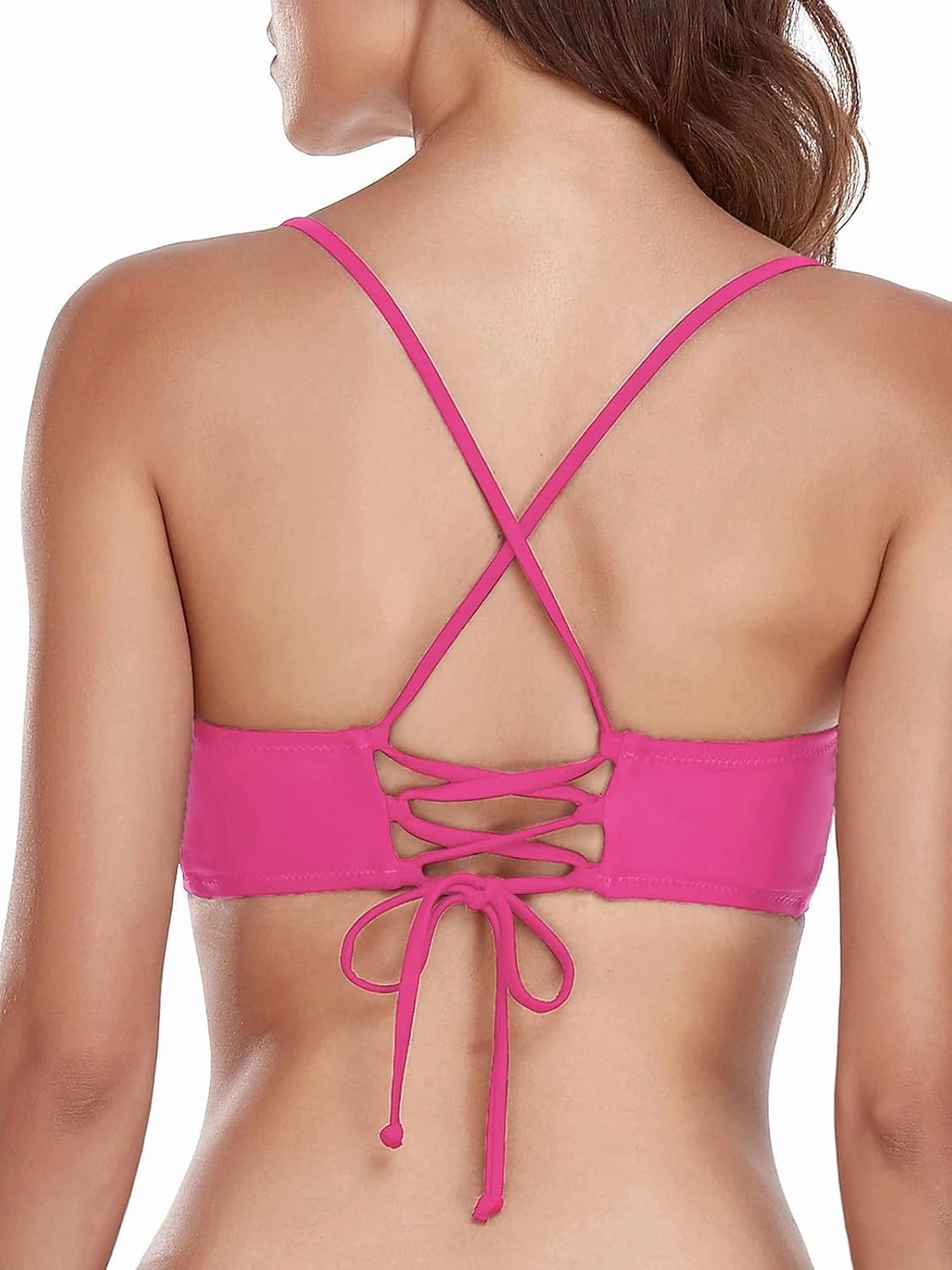 Women's Strappy Bikini Tops Padded Swimsuit Lace Up Adjustable Bathing Suit Top