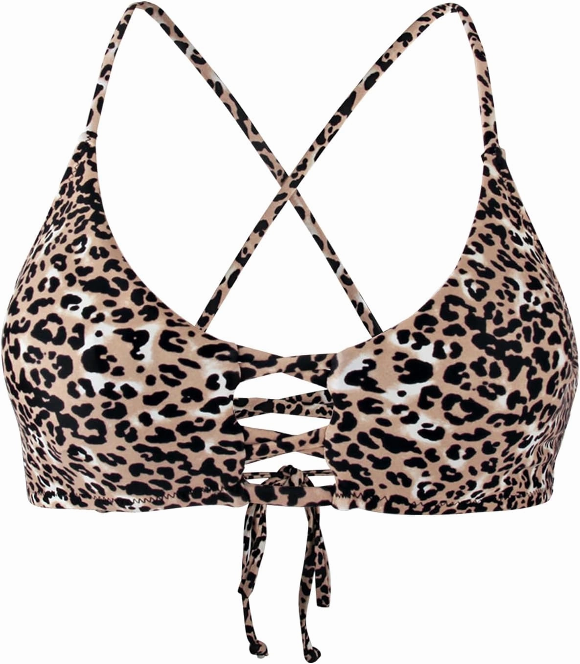 Women's Strappy Bikini Tops Padded Swimsuit Lace Up Adjustable Bathing Suit Top