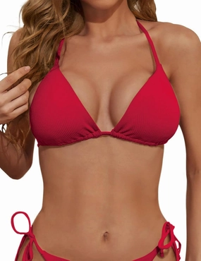 Women's Triangle Bikini Top Ribbed Push up Padded Halter String Bathing Suits Top