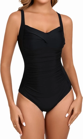 Women's Tummy Control One Piece Swimsuit Ruched Push Up Swimming Vintage Retro Bathing Suits