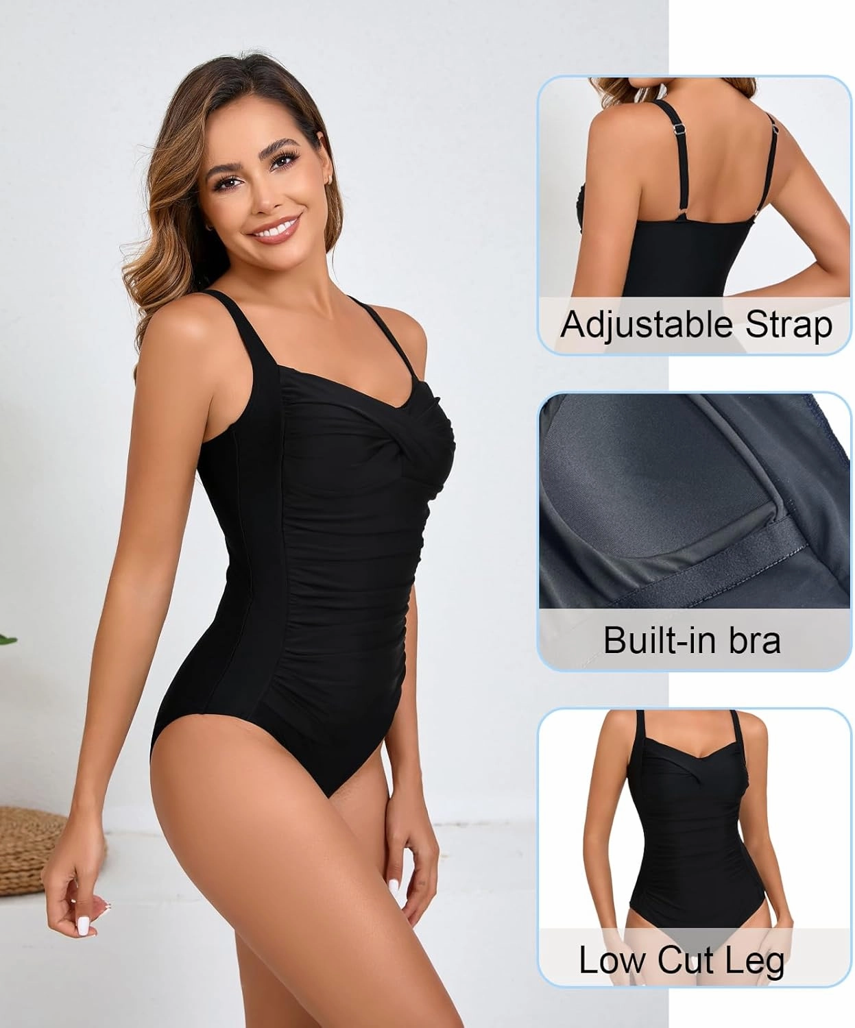 Women's Tummy Control One Piece Swimsuit Ruched Push Up Swimming Vintage Retro Bathing Suits