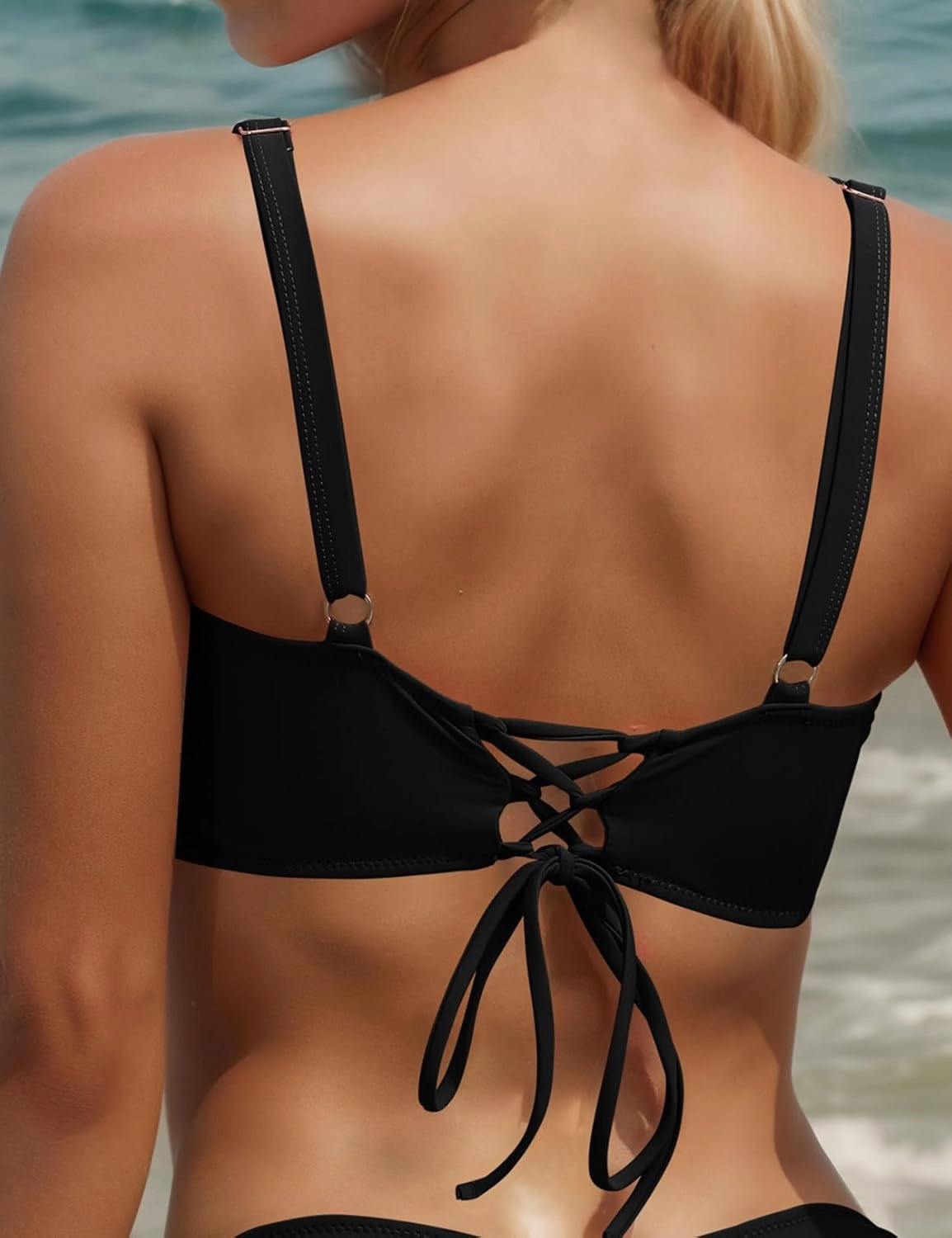 Women's Twist Front Bikini Top Padded Push up Swimsuit Top Lace Up Bathing Suit Tops
