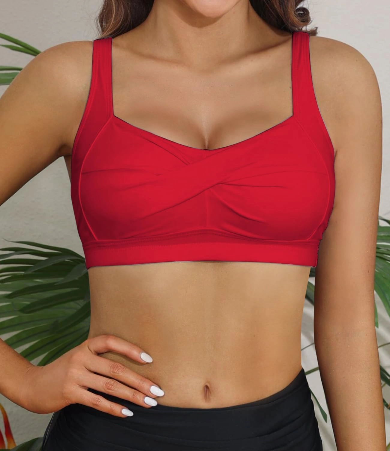 Women's Twist Front Bikini Top V Neck Full Coverage Padded Swimsuit Bathing Suit Tops Only