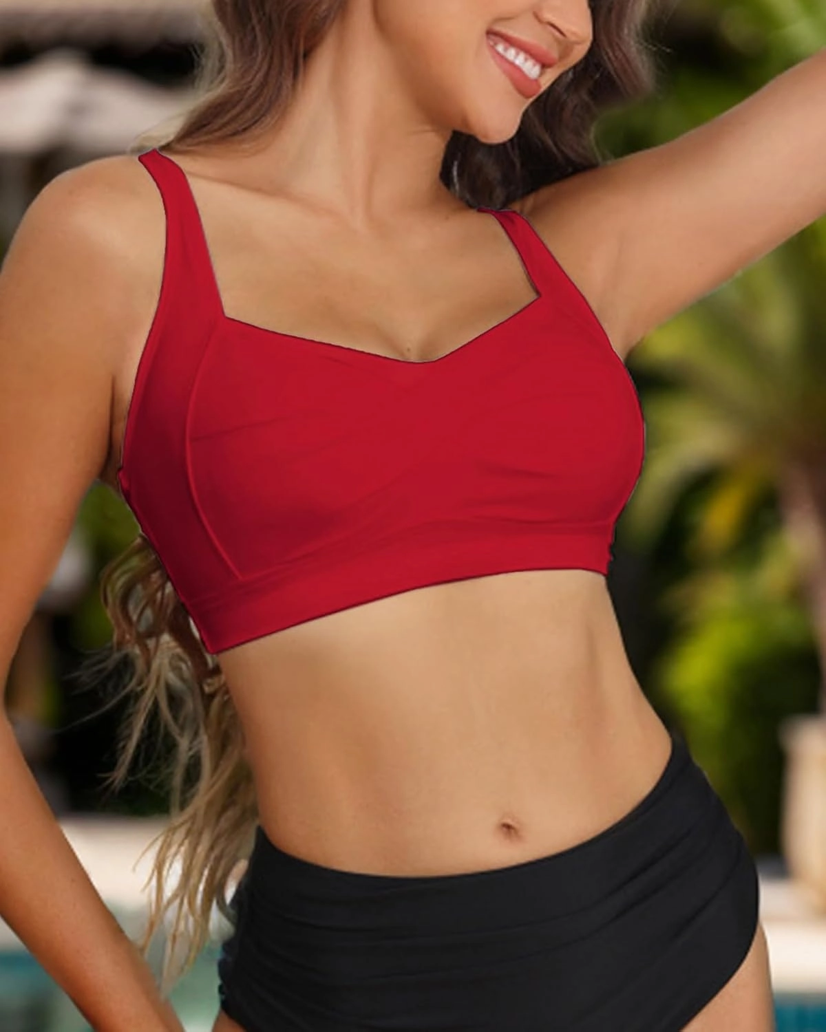 Women's Twist Front Bikini Top V Neck Full Coverage Padded Swimsuit Bathing Suit Tops Only