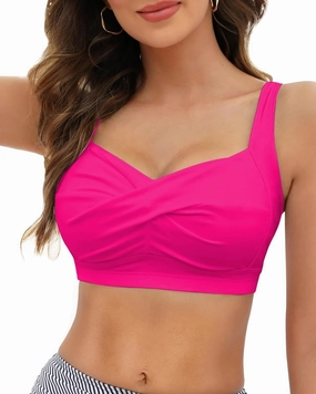 Women's Twist Front Bikini Top V Neck Full Coverage Padded Swimsuit Bathing Suit Tops Only