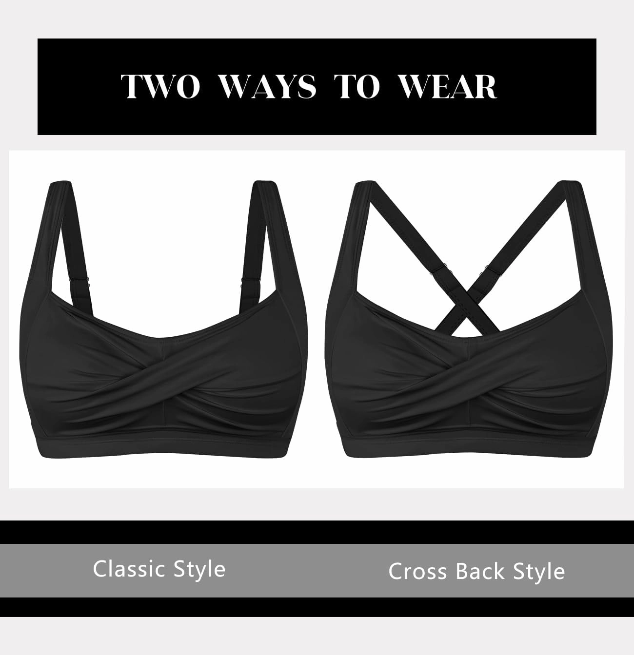 Women's Twist Front Bikini Top V Neck Full Coverage Padded Swimsuit Bathing Suit Tops Only