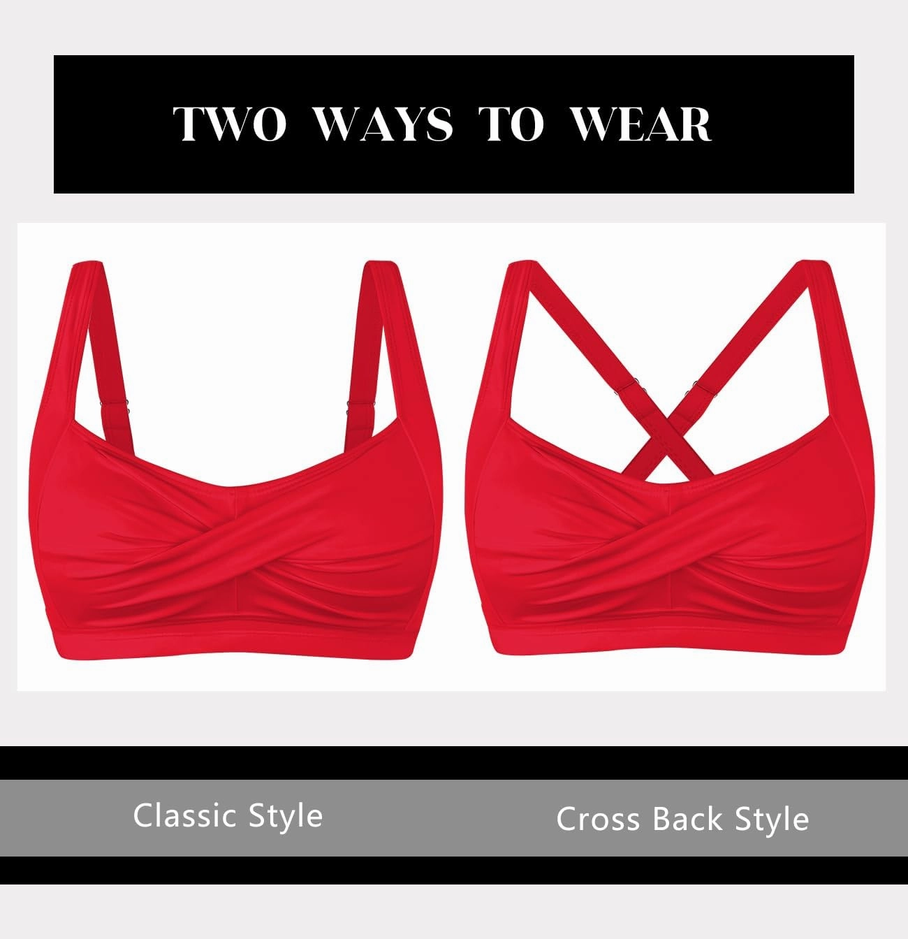 Women's Twist Front Bikini Top V Neck Full Coverage Padded Swimsuit Bathing Suit Tops Only