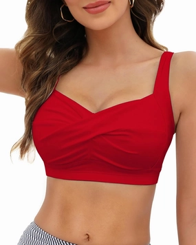 Women's Twist Front Bikini Top V Neck Full Coverage Padded Swimsuit Bathing Suit Tops Only