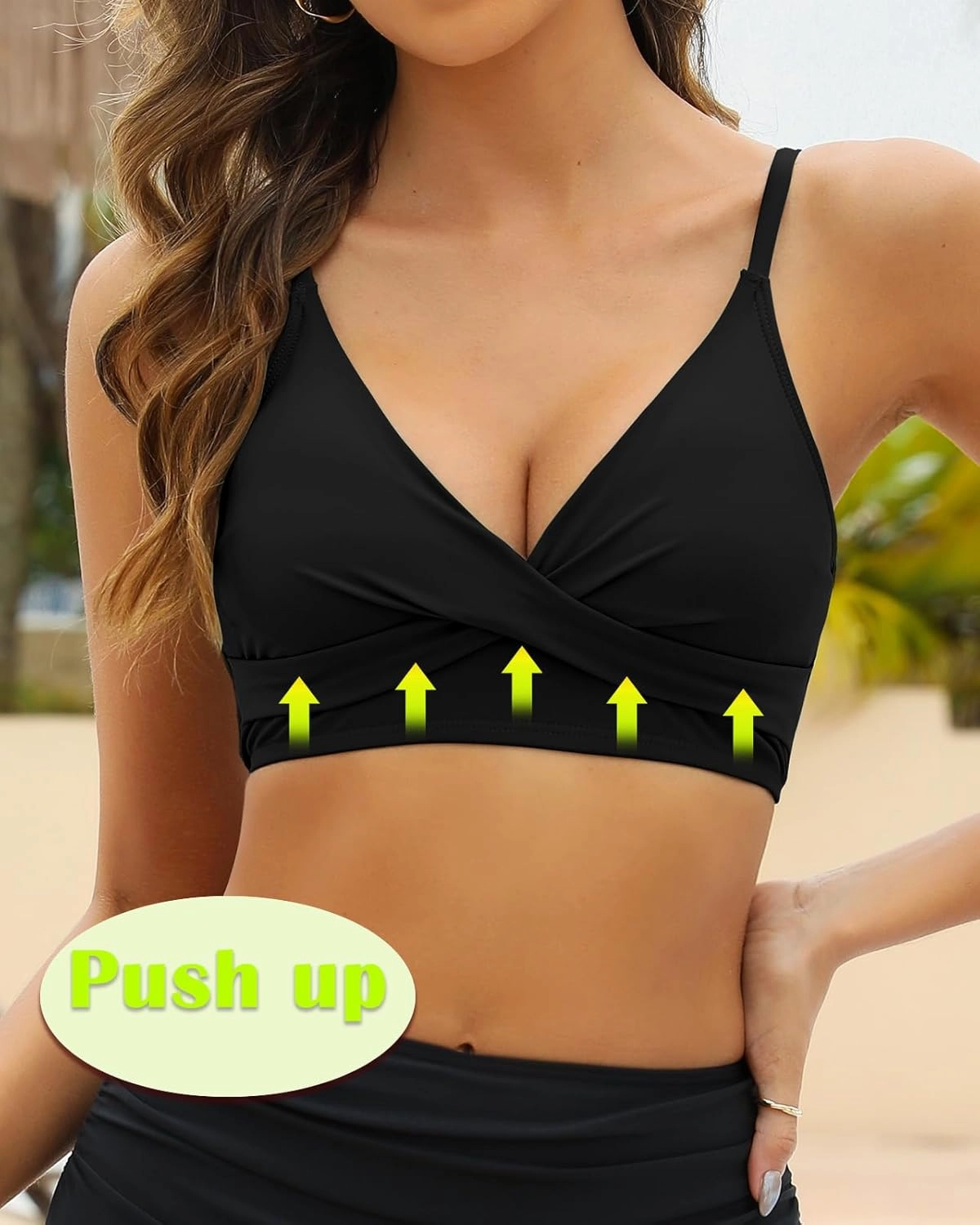 Women's Twist Front V Neck Bikini Top Padded Adjustable Spaghetti Straps Bathing Suit Tops Only