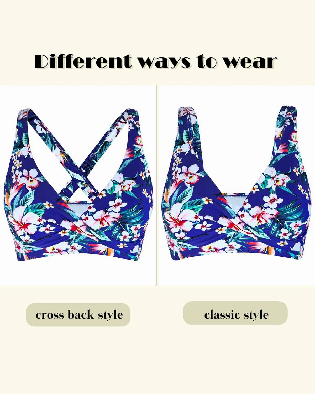 Women's V Neck Bikini Tops Twist Front Cross Back Adjustable Straps Padded Swimsuit Bathing Suit Top Only for Women