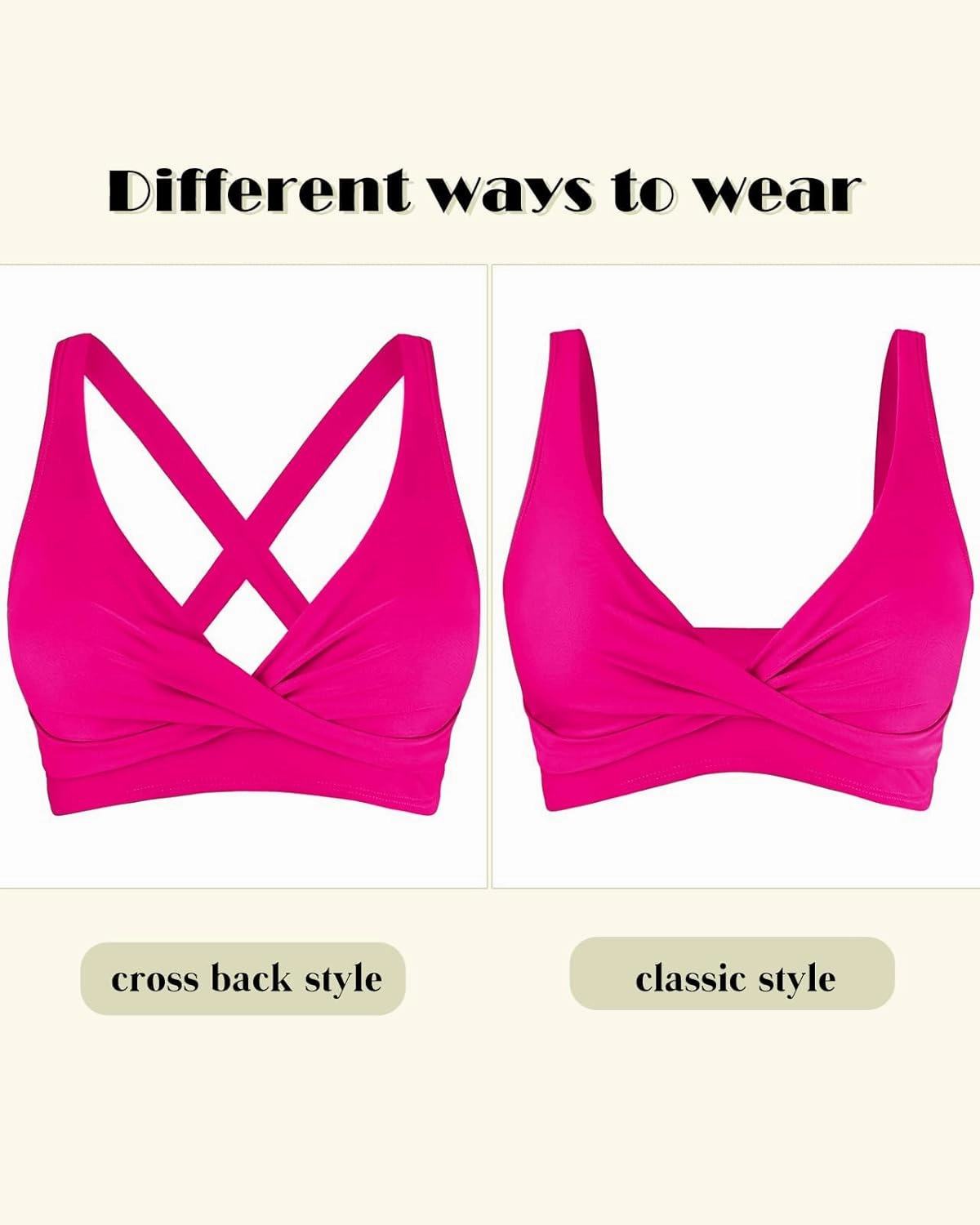 Women's V Neck Bikini Tops Twist Front Cross Back Adjustable Straps Padded Swimsuit Bathing Suit Top Only for Women