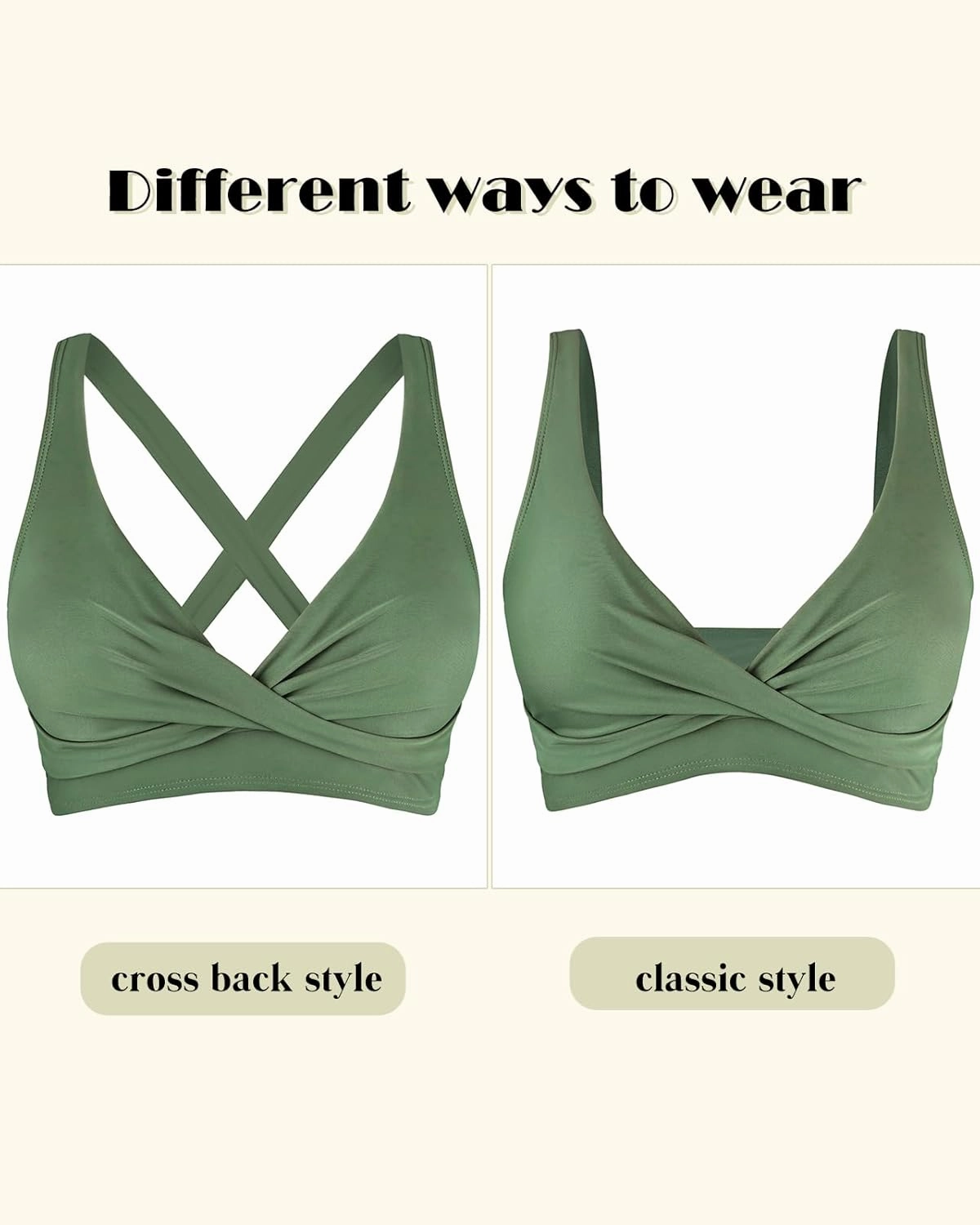 Women's V Neck Bikini Tops Twist Front Cross Back Adjustable Straps Padded Swimsuit Bathing Suit Top Only for Women