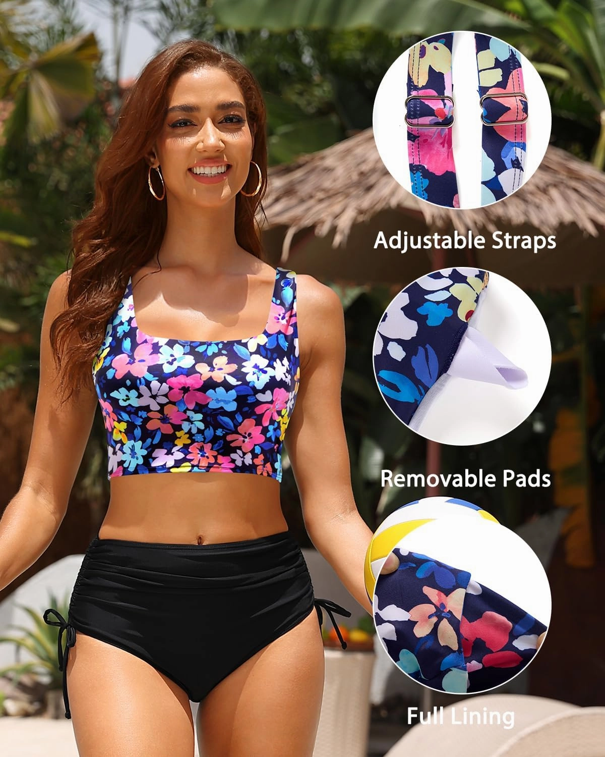 Women Sports Bra Swimsuit Top - Crop Bikini Top Only Modest Bathing Suit 2025 Square Neck Swimwear