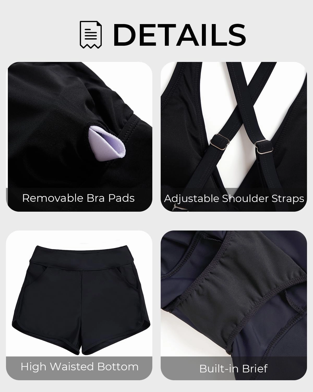 Women Tankini Swimsuits with Shorts - Two Piece Tummy Control Bathing Suits Top with Two Pockets Bottom Swimwear
