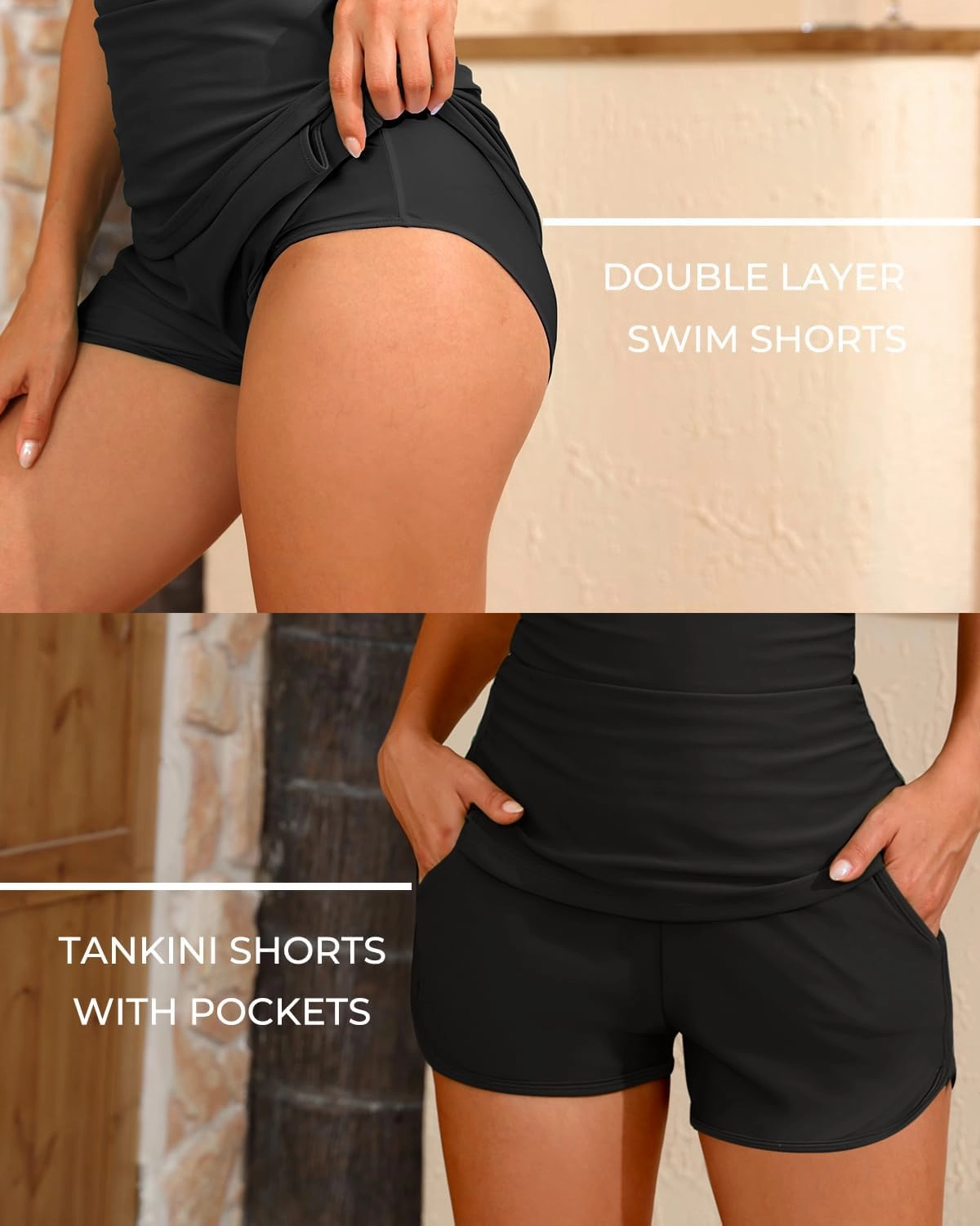 Women Tankini Swimsuits with Shorts - Two Piece Tummy Control Bathing Suits Top with Two Pockets Bottom Swimwear
