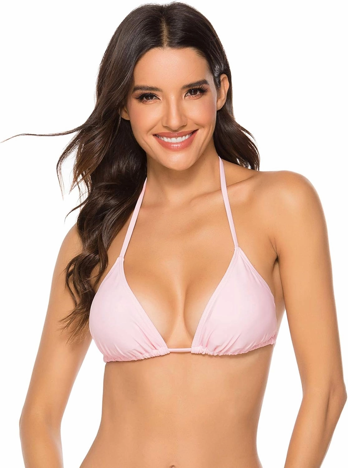 Women Triangle Bikini Top Push up Padded V-Neck Lace-up Basic Swimsuit Top