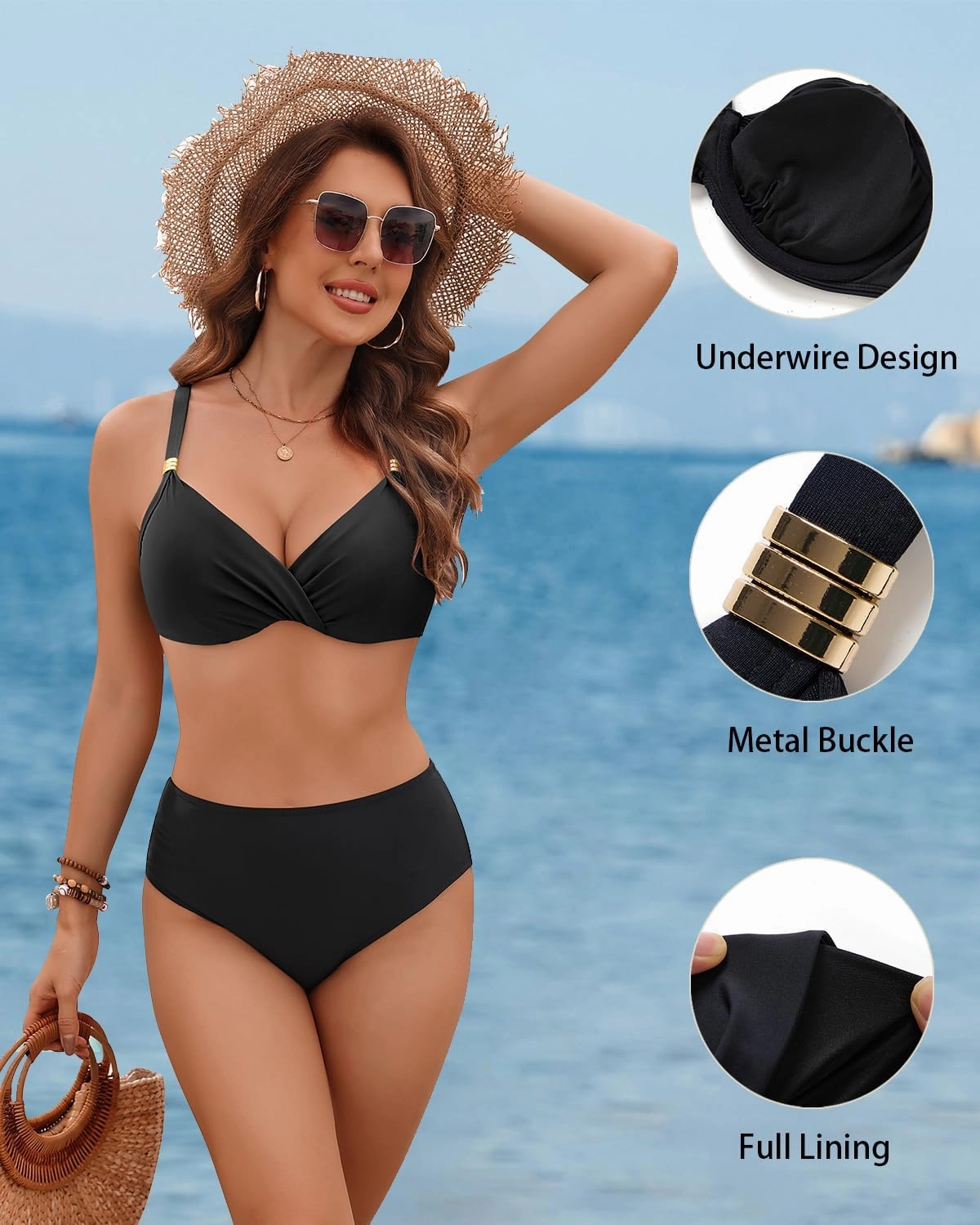 Women Underwire Bikini Top - Push Up Swimsuit Top Padded Bra Bathing Suit
