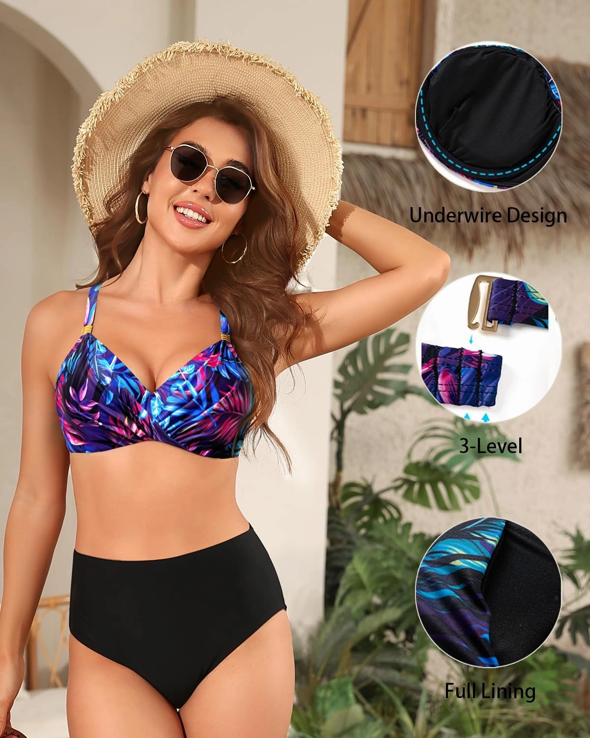 Women Underwire Bikini Top - Push Up Swimsuit Top Padded Bra Bathing Suit