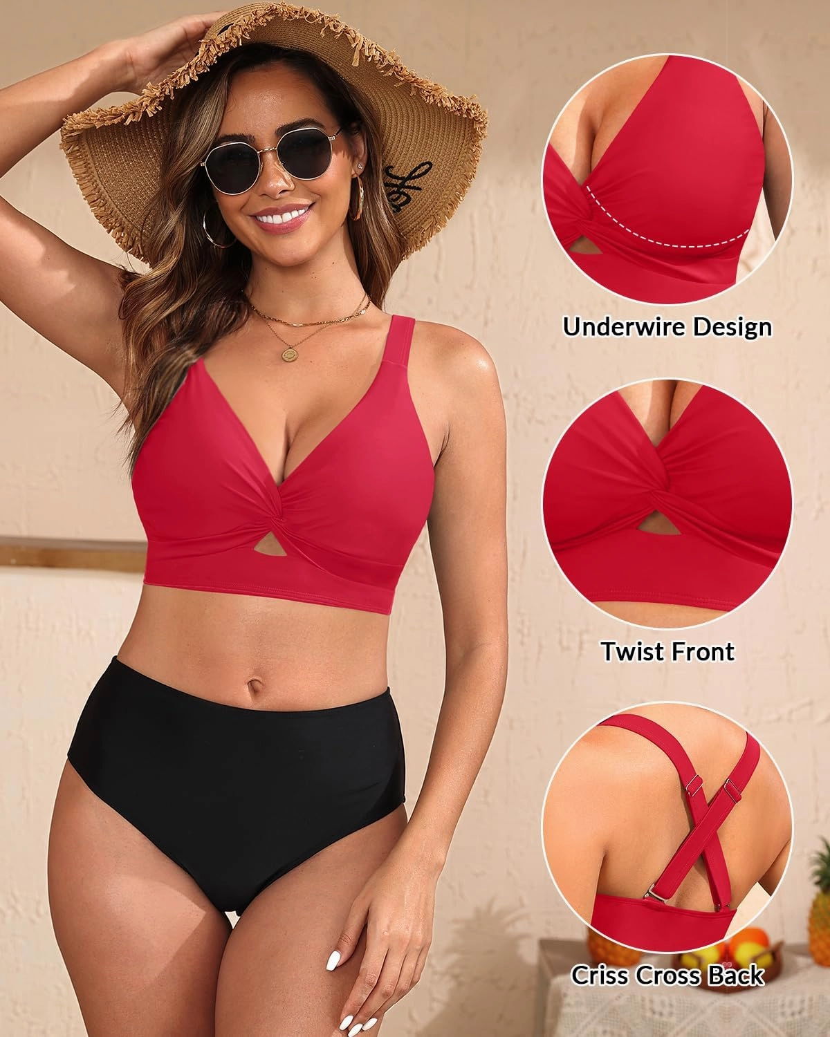 Women Underwire Bikini Top Only - Push Up Swimsuit Top Large Bust Bathing Suit Tops 2025 Supportive Swim Tops
