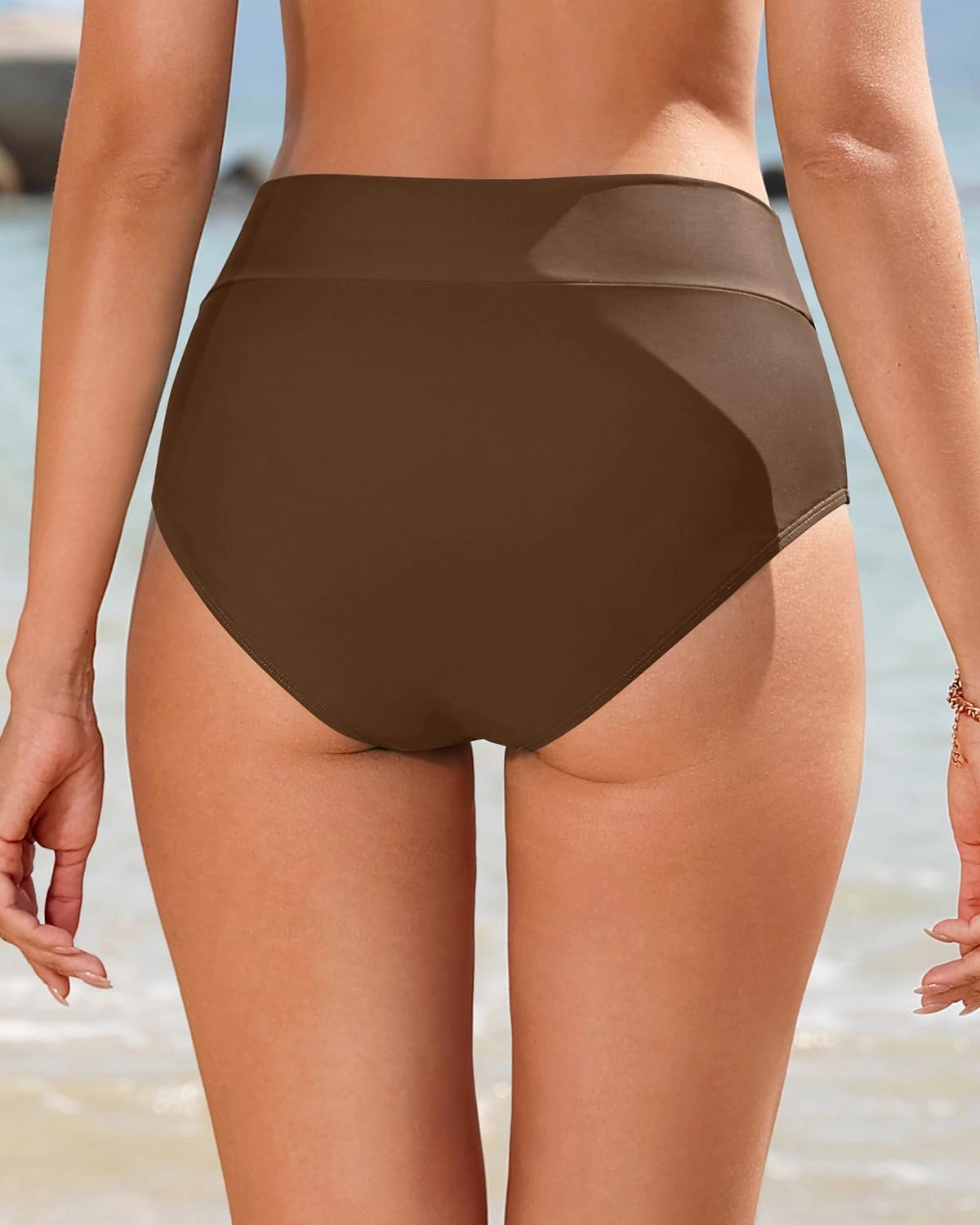 Women V Cut Full Coverage Bikini Bottom - High Waist Swim Bathing Suit Bottoms Cross V Front Swimsuit