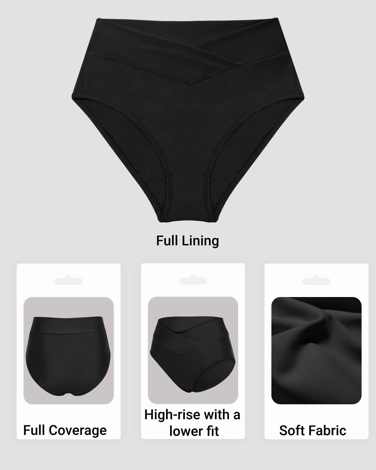 Women V Cut Full Coverage Bikini Bottom - High Waist Swim Bathing Suit Bottoms Cross V Front Swimsuit