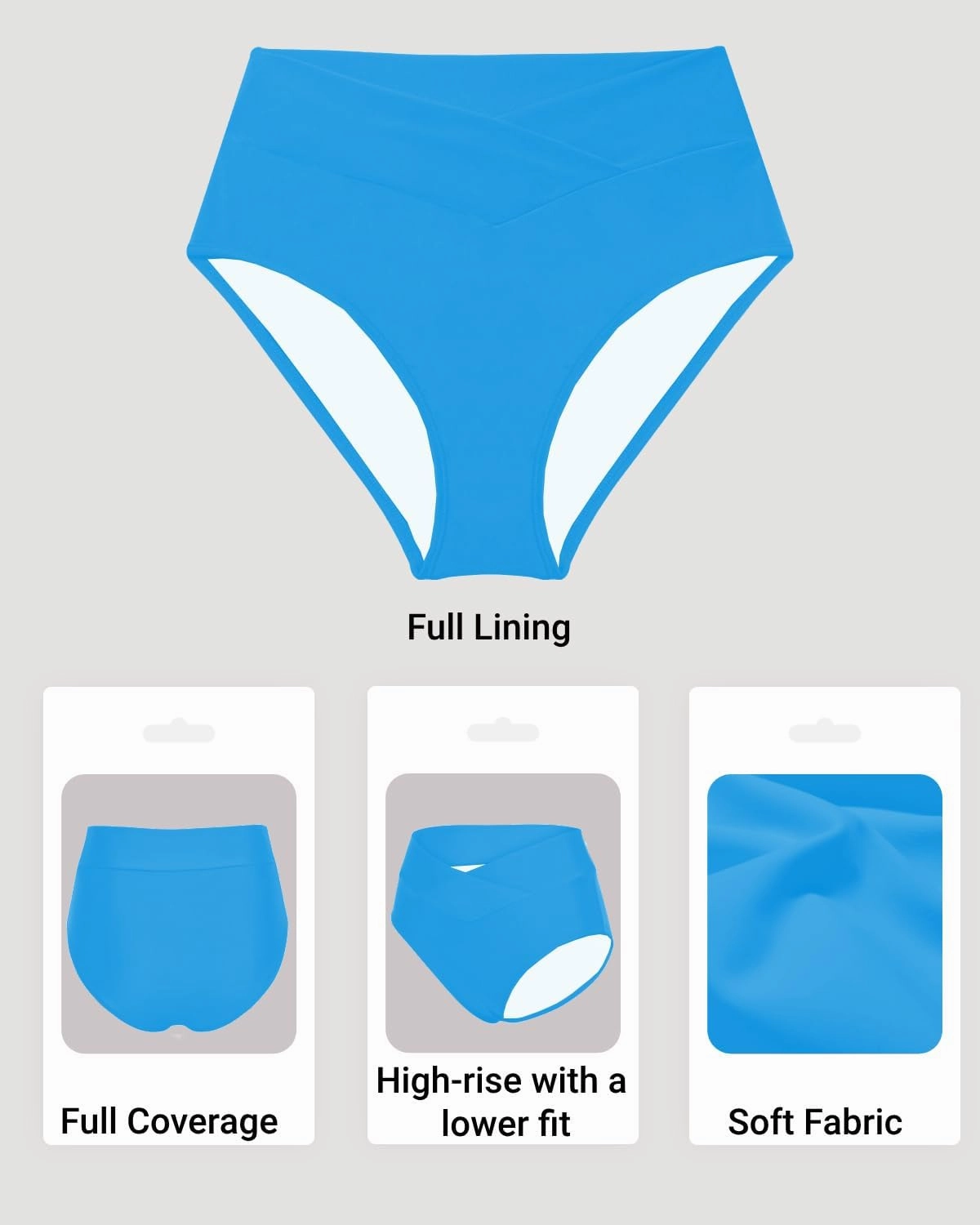 Women V Cut Full Coverage Bikini Bottom - High Waist Swim Bathing Suit Bottoms Cross V Front Swimsuit