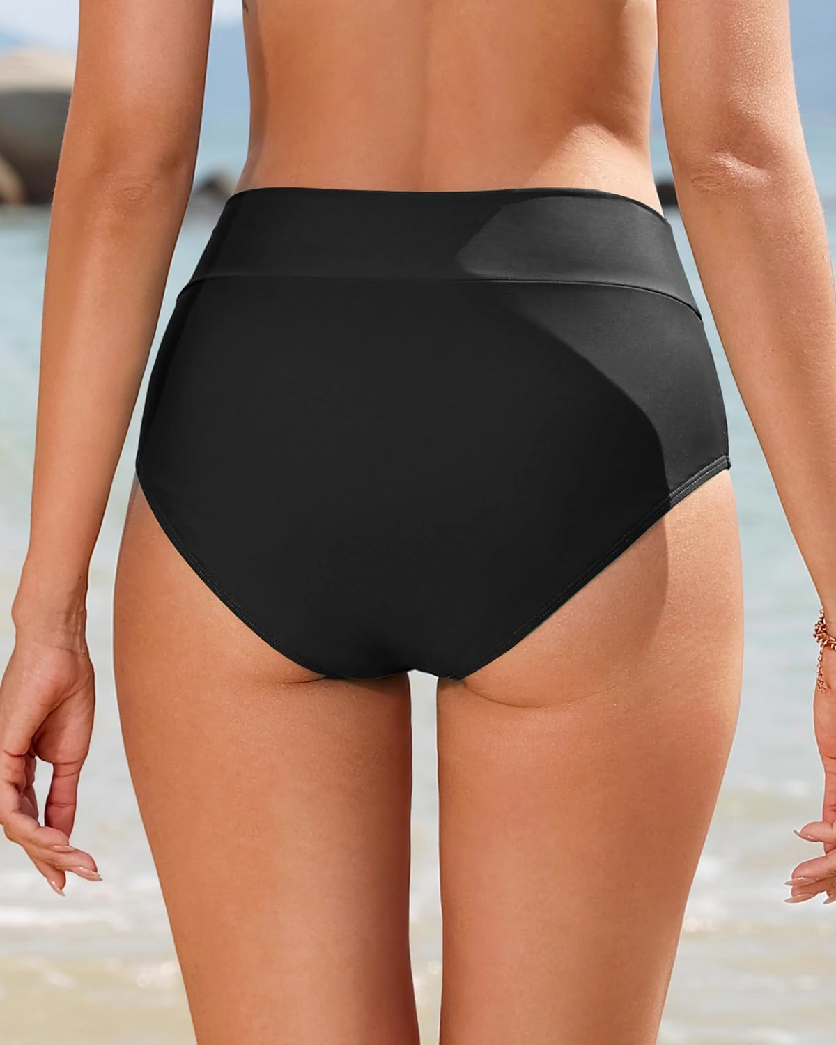 Women V Cut Full Coverage Bikini Bottom - High Waist Swim Bathing Suit Bottoms Cross V Front Swimsuit