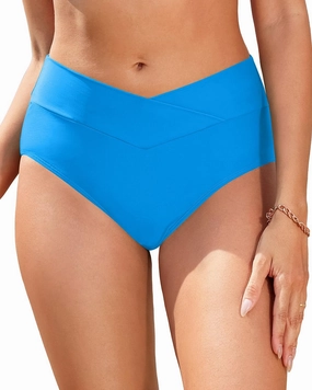 Women V Cut Full Coverage Bikini Bottom - High Waist Swim Bathing Suit Bottoms Cross V Front Swimsuit