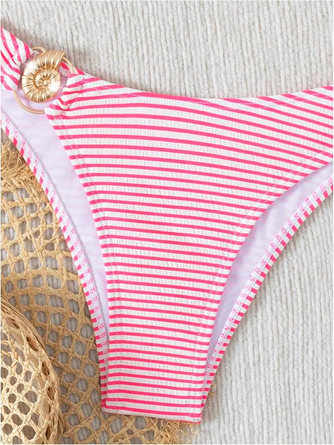 Women's 2 Piece Strapless Striped Bikini Sets Tie Backless Bandeau Bra Bathing Suit Boho Swimsuit