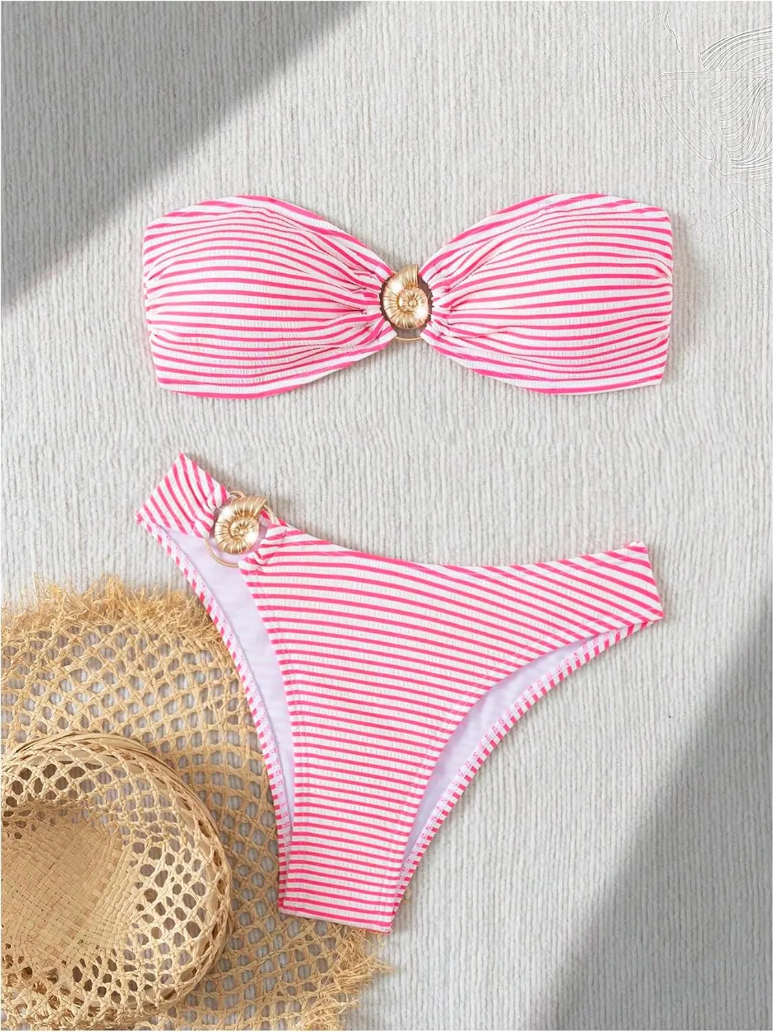 Women's 2 Piece Strapless Striped Bikini Sets Tie Backless Bandeau Bra Bathing Suit Boho Swimsuit