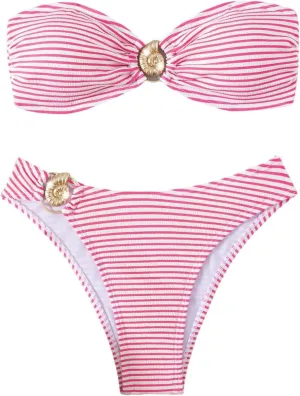 Women's 2 Piece Strapless Striped Bikini Sets Tie Backless Bandeau Bra Bathing Suit Boho Swimsuit