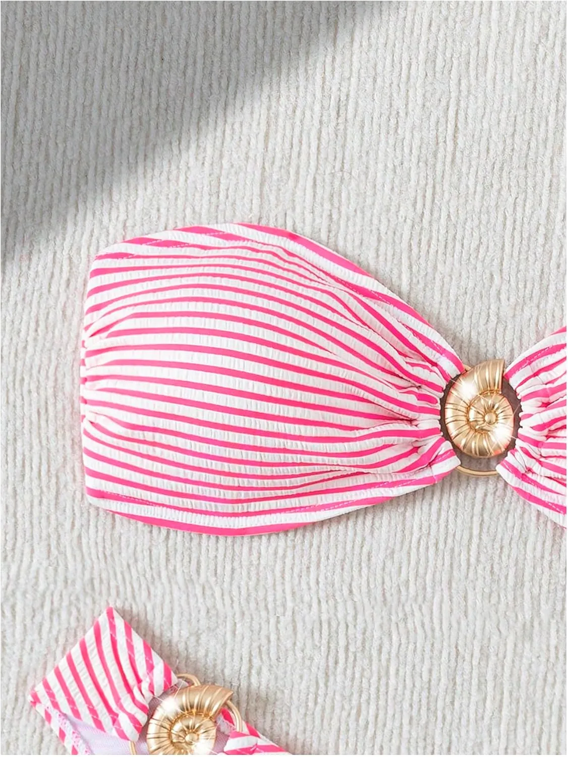Women's 2 Piece Strapless Striped Bikini Sets Tie Backless Bandeau Bra Bathing Suit Boho Swimsuit