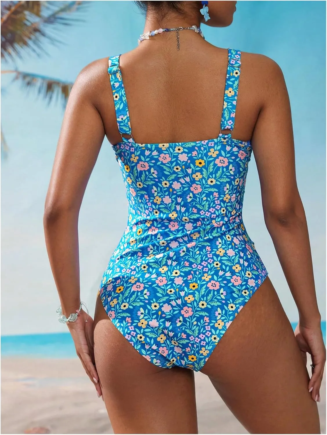 Women's Boho Floral Print One Piece Swimsuit Y2K Bathing Suits Swimwear Beachwear