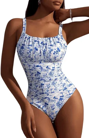 Women's Boho Floral Print One Piece Swimsuit Y2K Bathing Suits Swimwear Beachwear